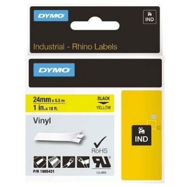 Laminoitu teippi tarrakoneelle Rhino Dymo ID1-24 24 x 5,5 mm Musta Keltainen Vinyylit Itseliimautuvat (5 osaa)