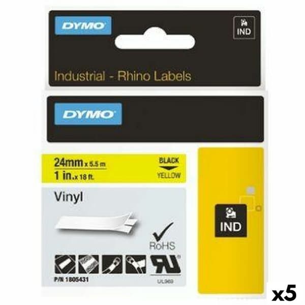 Laminoitu teippi tarrakoneelle Rhino Dymo ID1-24 24 x 5,5 mm Musta Keltainen Vinyylit Itseliimautuvat (5 osaa)