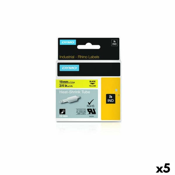 Laminoitu teippi tarrakoneelle Dymo 19 mm x 1,5 m Musta Keltainen (5 osaa)