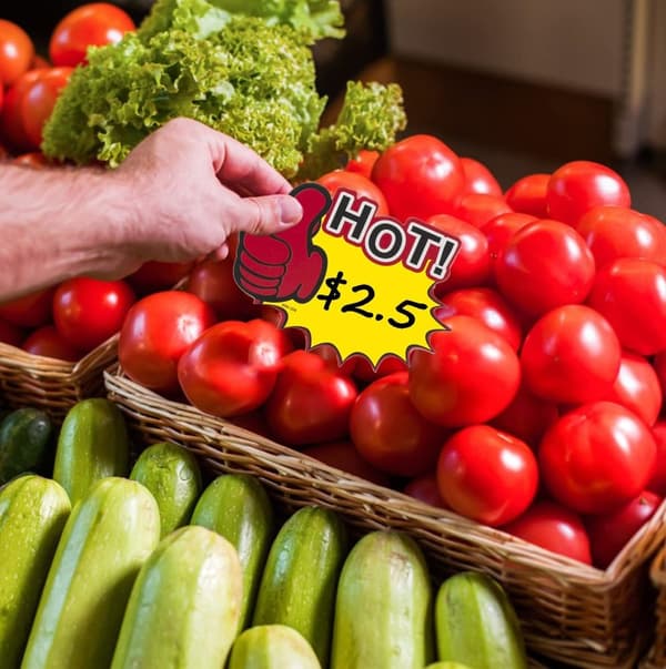INF 6-sarjan hintalaput, alennuskyltit vähittäismyymälään, supermarkettiin 2 18x14x0,05 cm