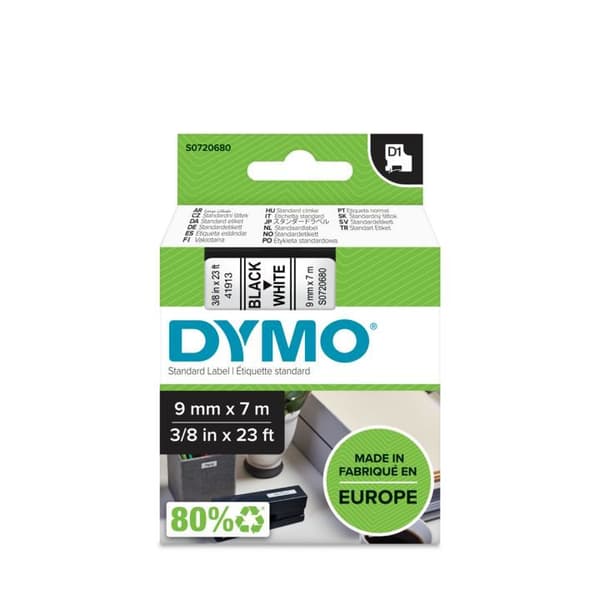 DYMO D1 Standard - Sort på hvid - 9mm