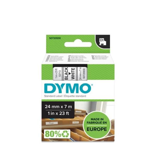 Lamineret tape til mærkningsmaskiner Dymo D1 53713 24 mm LabelManager™ Hvid Sort (5 enheder)