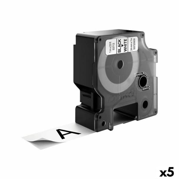Lamineret tape til mærkningsmaskiner Dymo D1 53713 24 mm LabelManager™ Hvid Sort (5 enheder)
