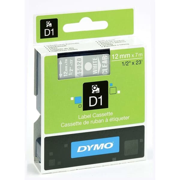 Laminoitu teippi tarrakoneelle Dymo D1 45020 12 mm LabelManager™ Valkoinen Läpinäkyvä (5 osaa)