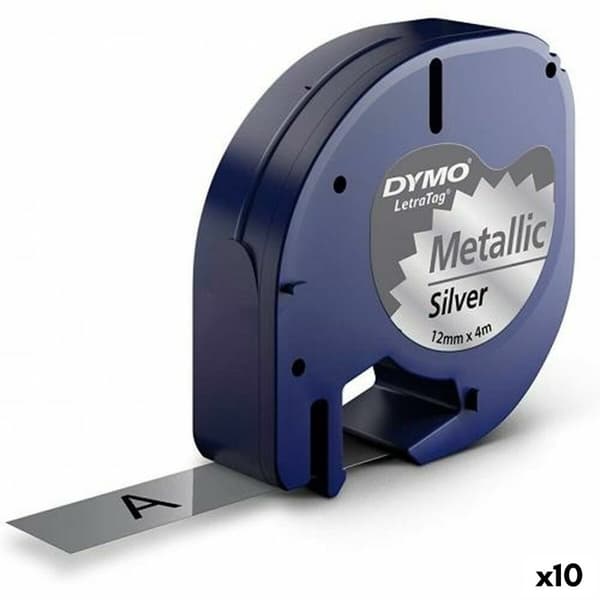 Laminoitu teippi tarrakoneelle Dymo 91208 LetraTag® Musta Hopea 12 mm (10 osaa)