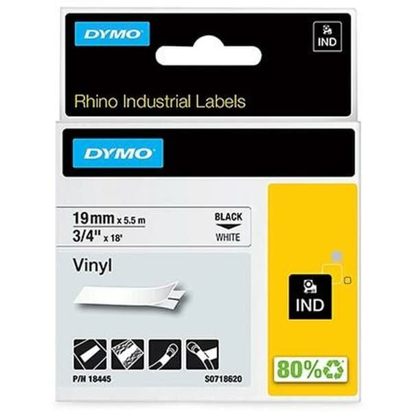Lamineret tape til mærkningsmaskiner Rhino Dymo ID1-19 19 x 5,5 mm Sort Hvid Lim Auto bindemidler (5 enheder)