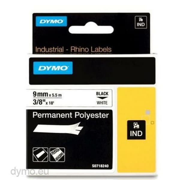 Lamineret tape til mærkningsmaskiner Rhino Dymo ID1-9 9 x 5,5 mm Sort Polyester Hvid (5 enheder)