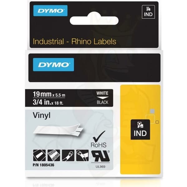 Laminerat Band till Etikettskrivare Rhino Dymo ID1-19 19 x 5,5 mm Svart Polyester Vit Självhäftande (5 antal)