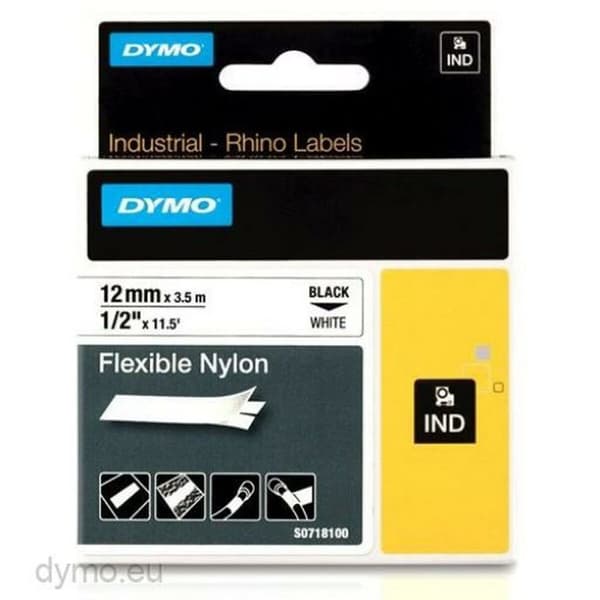 Laminoitu teippi tarrakoneelle Rhino Dymo ID1-12 12 x 3,5 mm Musta Valkoinen Itseliimautuvat (5 osaa)