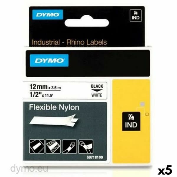 Laminoitu teippi tarrakoneelle Rhino Dymo ID1-12 12 x 3,5 mm Musta Valkoinen Itseliimautuvat (5 osaa)