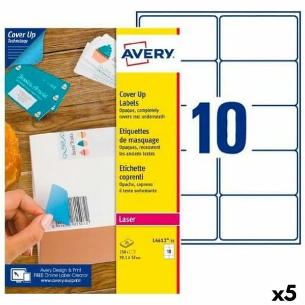 Etiketter till Skrivare Avery L4612 Vit 25 Blad 99,1 x 57 mm (5 antal)
