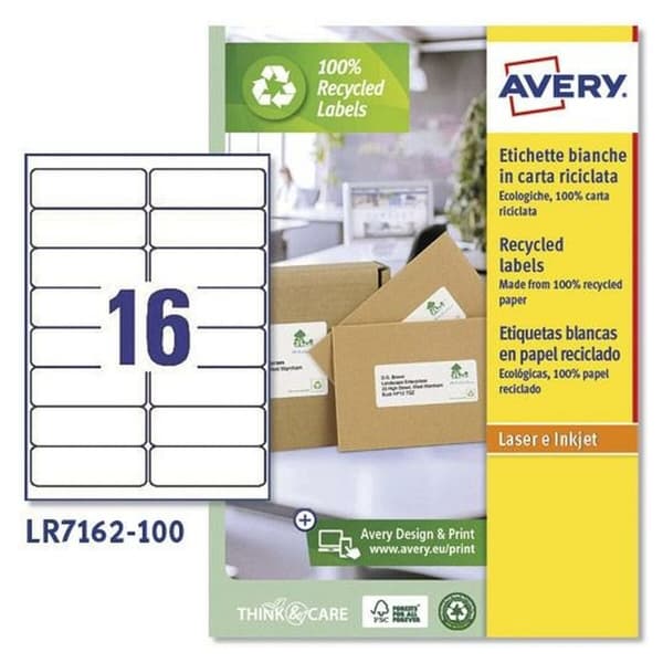 Etiketter till Skrivare Avery LR7162 Vit 100 Blad 99,1 x 33,9 mm (5 antal)