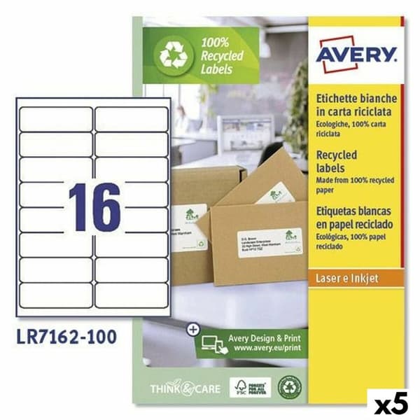 Etiketter till Skrivare Avery LR7162 Vit 100 Blad 99,1 x 33,9 mm (5 antal)