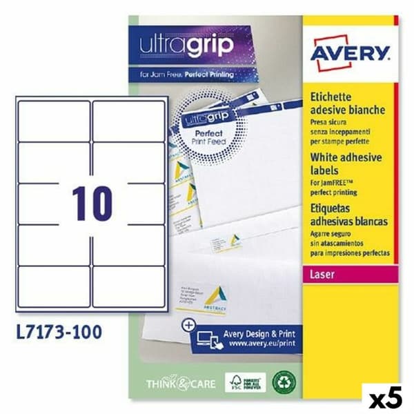 Etiketter till Skrivare Avery L7173 Vit 100 Blad 99,1 x 57 mm (5 antal)
