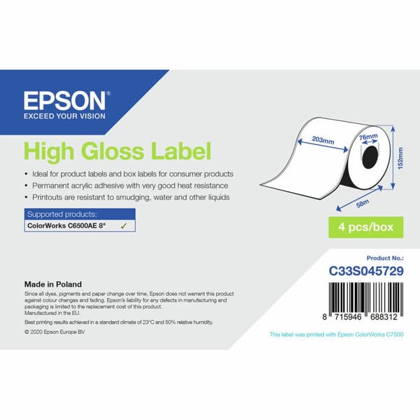Printer labels Epson C33S045729 Hvid Skinnende Ø 76,2 mm (1 enheder) (18 enheder)
