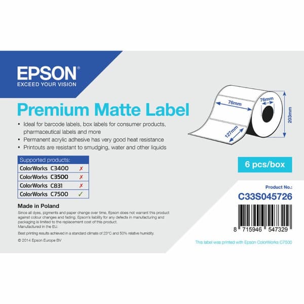 Tulostintarrat Epson C33S045726 Valkoinen (1 osaa)