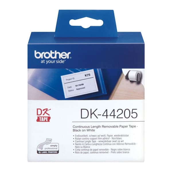 Printer labels Brother DK-44205 62 mm x 30,48 m Sort/Hvid (3 enheder)