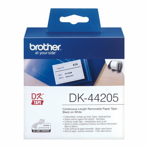 Printer labels Brother DK-44205 62 mm x 15,24 m Hvid Sort/Hvid (2 enheder)