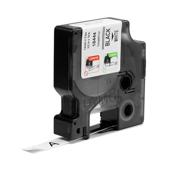 Lamineret tape til mærkningsmaskiner Dymo 18444 Hvid Sort/Hvid 12 mm