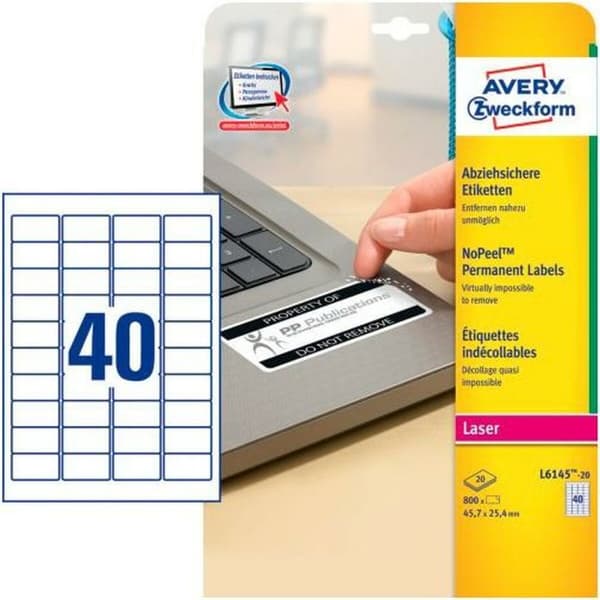 Etiketter till Skrivare Avery Vit 20 Blad 45,7 x 25,4 mm