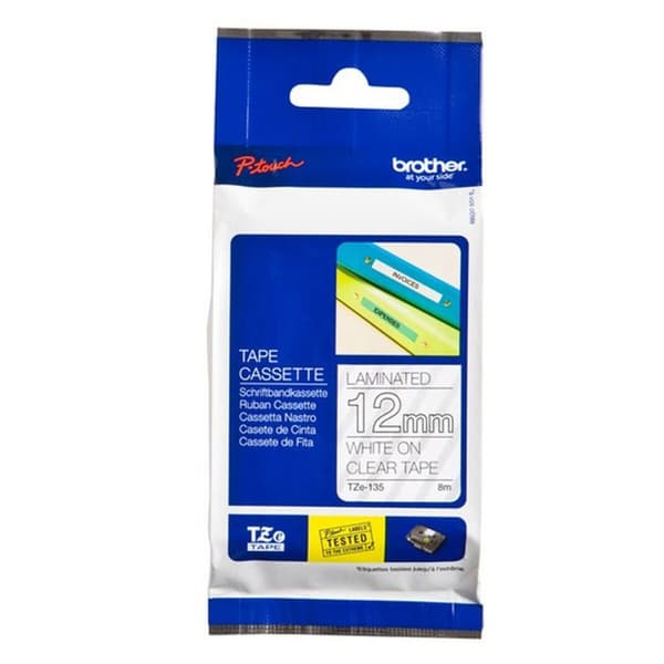 Laminerat Band till Etikettskrivare Brother TZE135 Vit Transparent 12 mm x 8 m