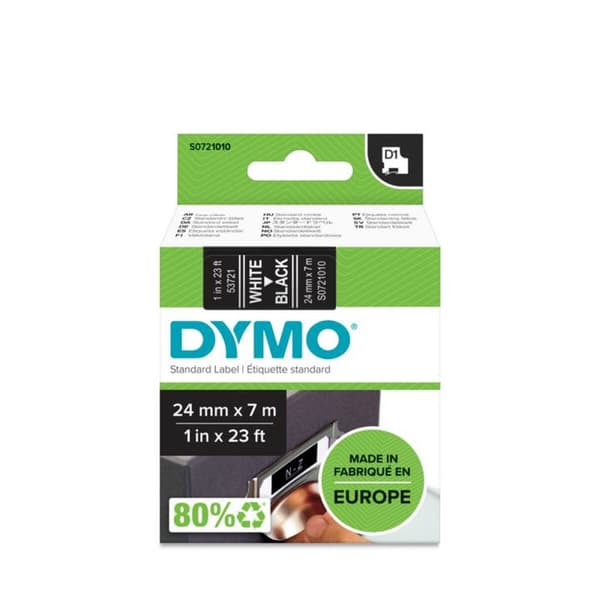 Lamineret tape til mærkningsmaskiner Dymo D1 53721 24 mm LabelManager™ Hvid Sort (5 enheder)