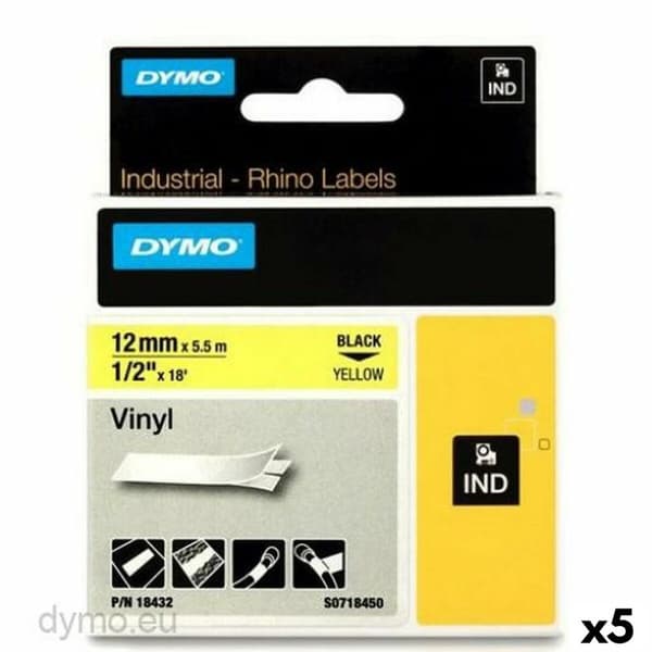 Lamineret tape til mærkningsmaskiner Rhino Dymo ID1-12 12 x 5,5 mm Sort Gul Lim Auto bindemidler (5 enheder)