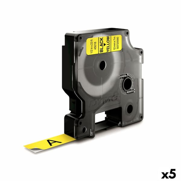 Lamineringsteip for merkemaskin Dymo D1 45018 12 mm LabelManager™ Gul Svart (5 enheter)