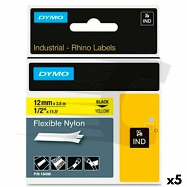 Lamineringsteip for merkemaskin Rhino Dymo ID1-12 Gul Svart 12 x 3,5 mm Selvfestende (5 enheter)