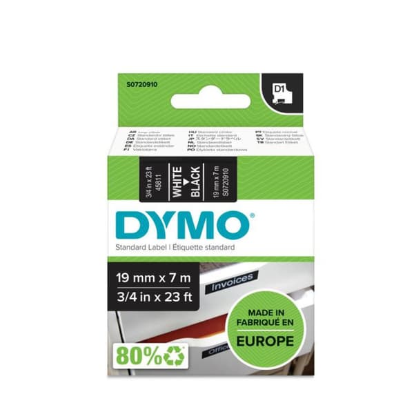 Laminoitu teippi tarrakoneelle Dymo D1 45811 LabelManager™ Valkoinen Musta (5 osaa)