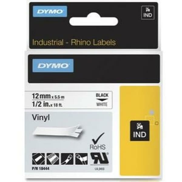 Laminoitu teippi tarrakoneelle Rhino Dymo ID1-12 12 x 5,5 mm Musta Valkoinen Vinyylit Itseliimautuvat (5 osaa)
