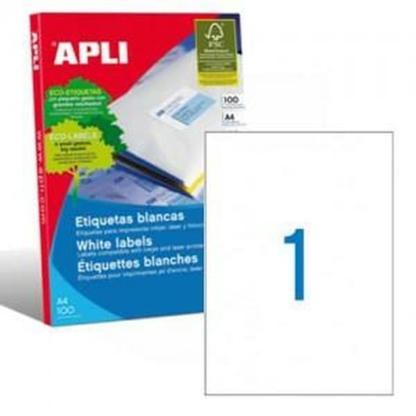 Självhäftande etiketter Apli 1281 100 Blad 210 x 297 mm Vit