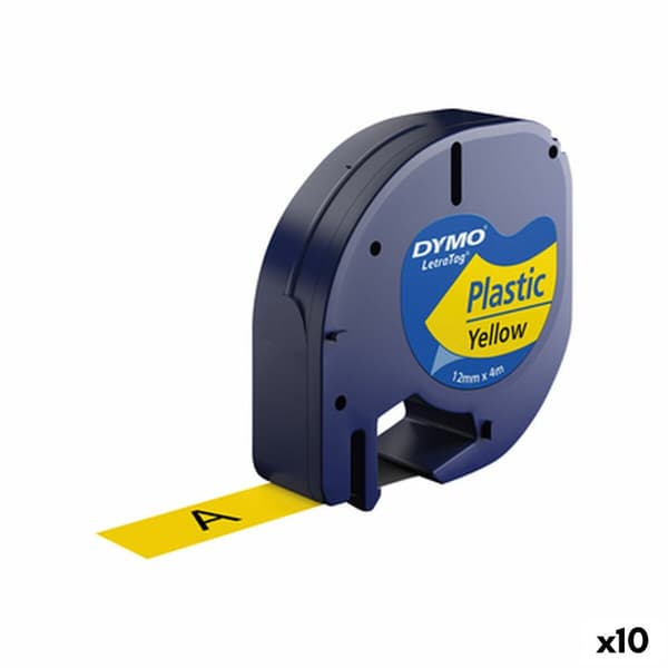 Laminerat Band till Etikettskrivare Dymo 91202 12 mm LetraTag® Svart Gul (10 antal)