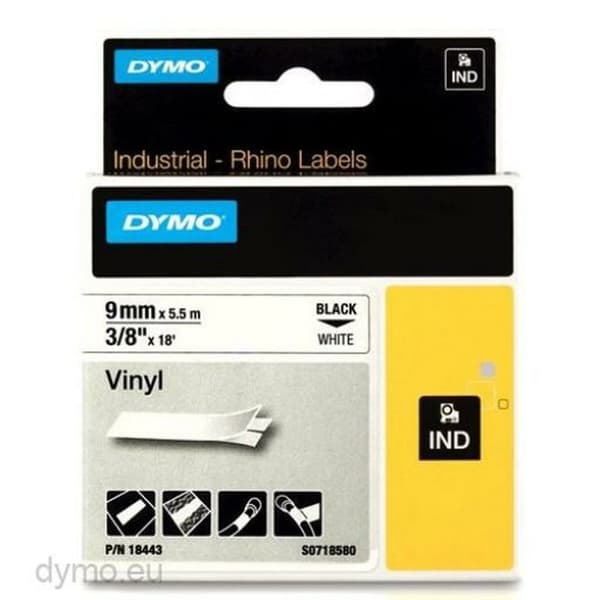 Laminoitu teippi tarrakoneelle Rhino Dymo ID1-9 Valkoinen Musta 9 x 5,5 mm Vinyylit (5 osaa)