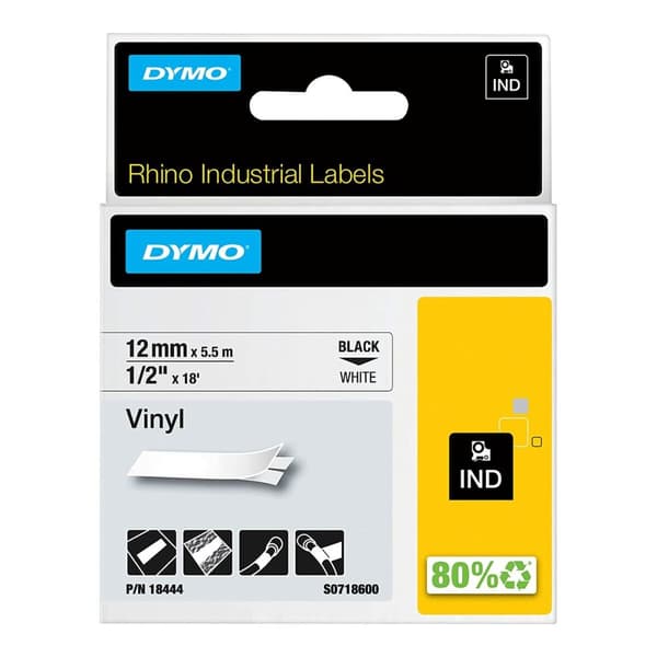Laminerat Band till Etikettskrivare Dymo 18444 Vit Svart/Vit 12 mm