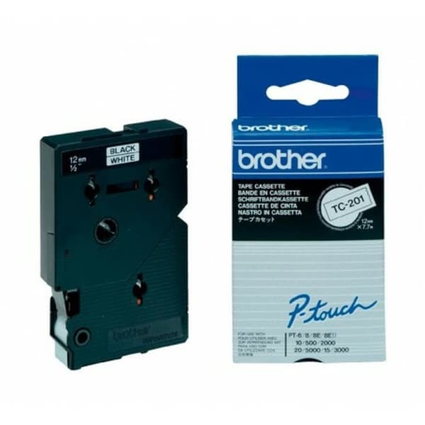Laminerat Band till Etikettskrivare Brother TC-201 Vit/Svart 12 mm 12 mm x 7,7 m