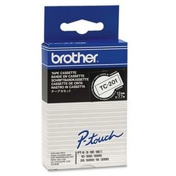 Laminerat Band till Etikettskrivare Brother TC-201 Vit/Svart 12 mm 12 mm x 7,7 m