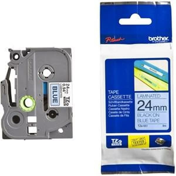 Laminoitu teippi tarrakoneelle Brother TZE-551 24 mm x 8 m Musta/Sininen