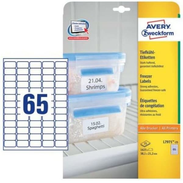 Etiketter till Skrivare Avery L7971 Vit 25 Blad 38,1 x 21,1 mm (5 antal)