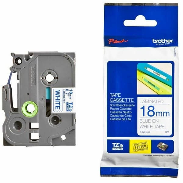 Laminerat Band till Etikettskrivare Brother TZE-243 Vit 18mm