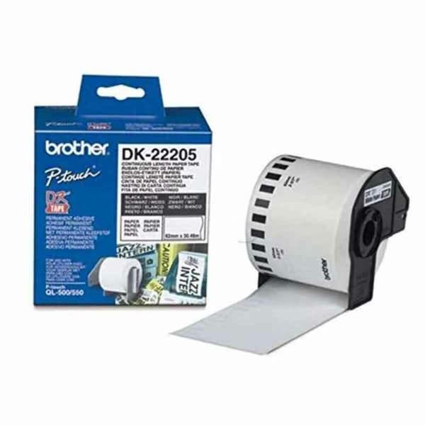 Papir I baner til printere Brother DK22205 Hvid Sort (1 enheder)