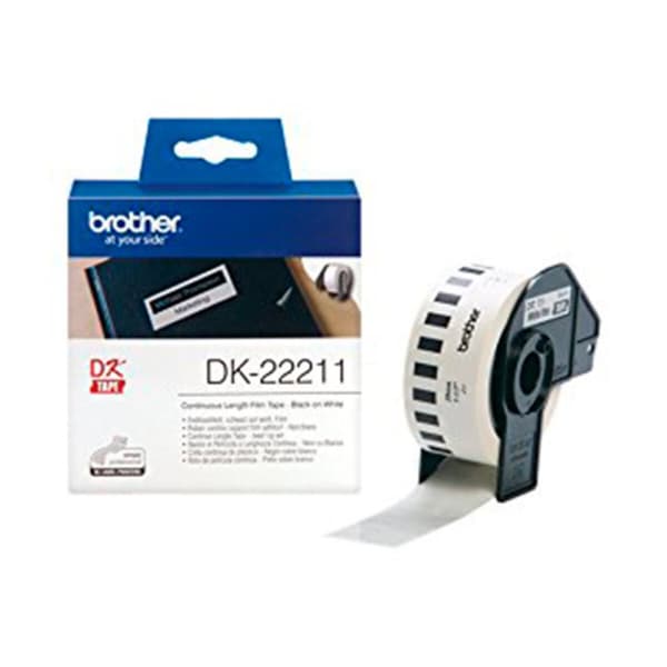 Sammenhængende etiket Brother DK22211 29 mm Sort Sort/Hvid Hvid