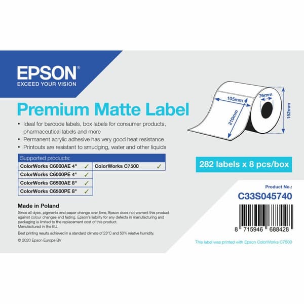 Etiketter till Skrivare Epson C33S045740 Ø 76,2 mm (1 antal) (18 antal)