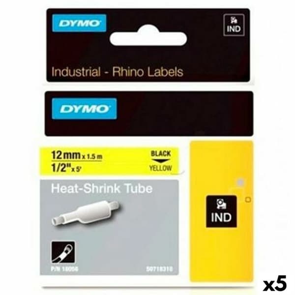 Laminoitu teippi tarrakoneelle Rhino Dymo ID1-12 Keltainen Musta 12 x 1,5 mm (5 osaa)