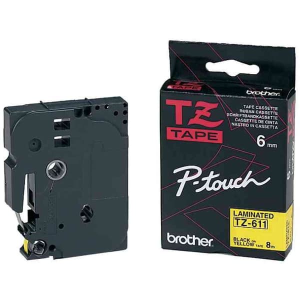 TZe-C31 bandkassett - BROTHER - Bredd 12 mm - Svart skrift på gul signaltejp