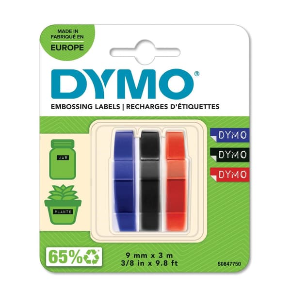 Präglingsband DYMO 9mmx3m r-b-s 3/fp