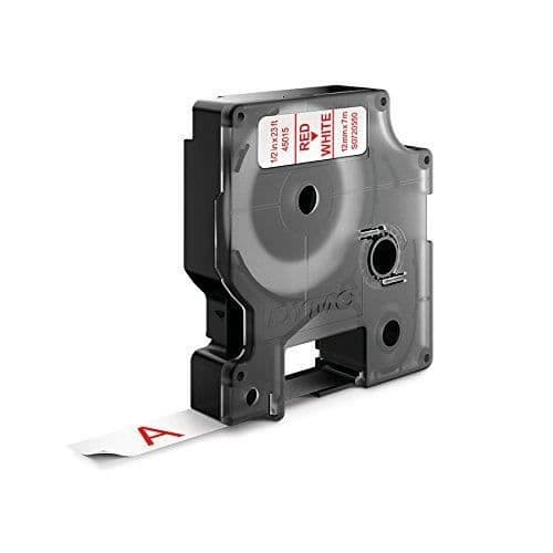 DYMO D1 standard tejpkassett för etiketttillverkare, 1/2in x 23ft, röd på vit - 45015