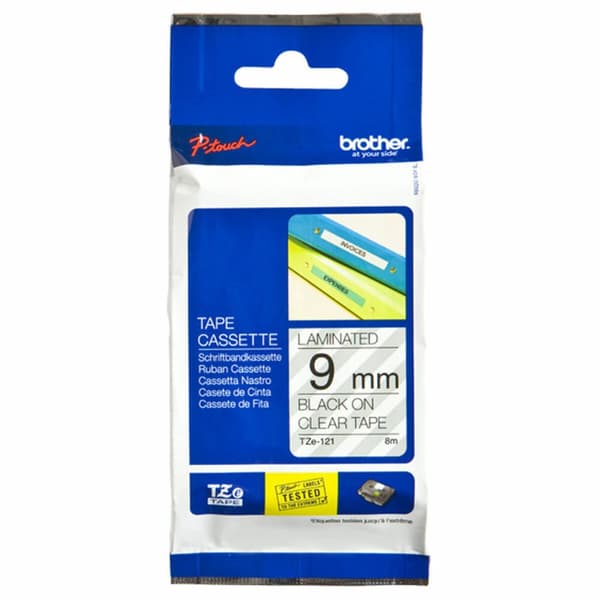 Laminerat Band till Etikettskrivare Brother TZE121 Svart 9 mm