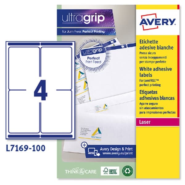 Etiketter till Skrivare Avery L7169 Vit 100 Blad 99,1 x 139 mm (5 antal)