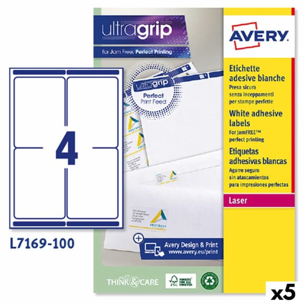 Etiketter till Skrivare Avery L7169 Vit 100 Blad 99,1 x 139 mm (5 antal)
